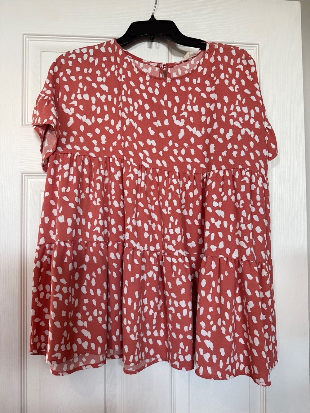 1.4.3. Story by Line Up Coral Pink Printed Tiered Short Sleeve Blouse